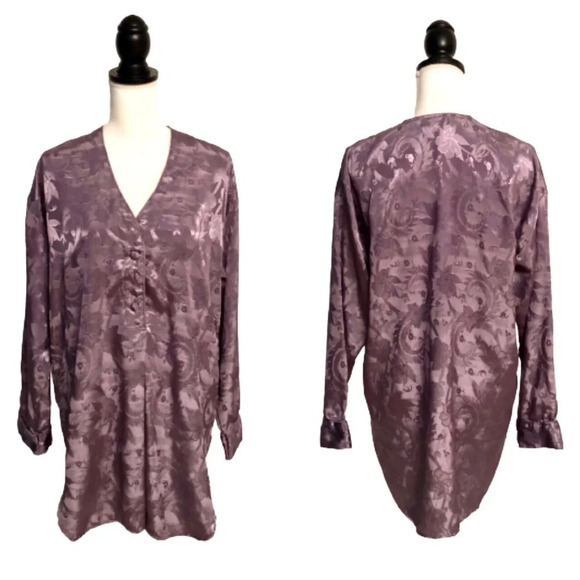 Gold Label Victorias Secret Embossed Floral Damask Print Button Down Nightgown - Picture 1 of 10